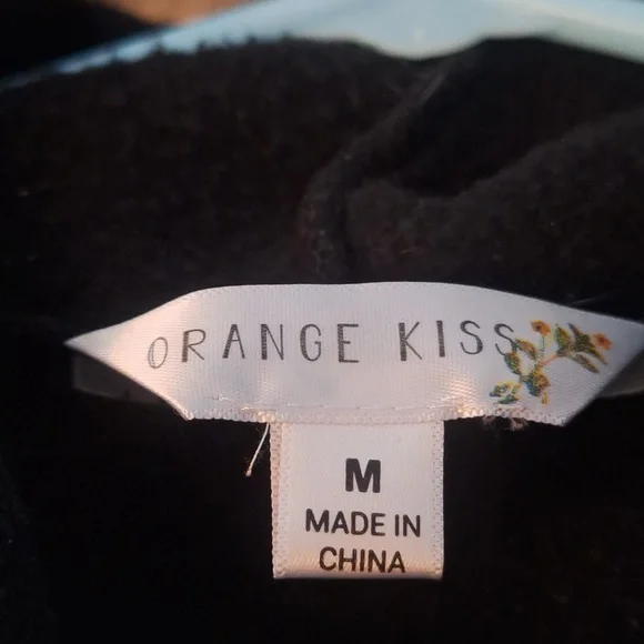 Orange Kiss Black Sweatshirt W/Butterfly, Hooded with Tie.      Size Med - Picture 8 of 9